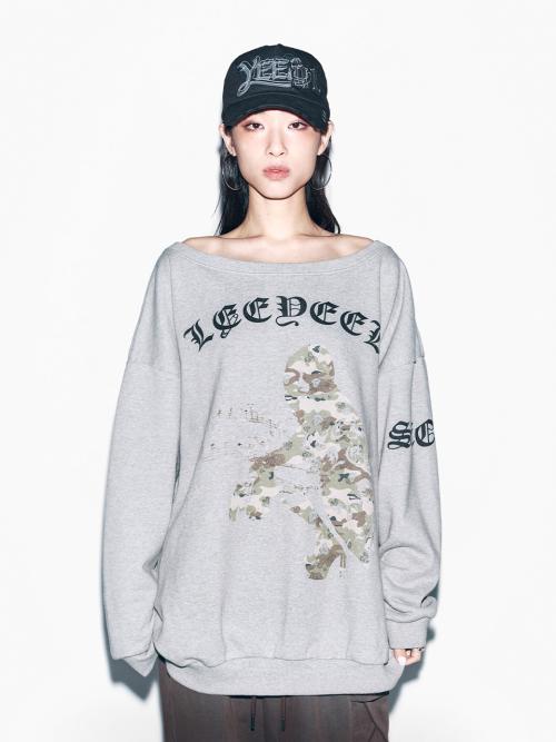 GRAPHICS OFF-SHOULDER SWEATSHIRT GREY
