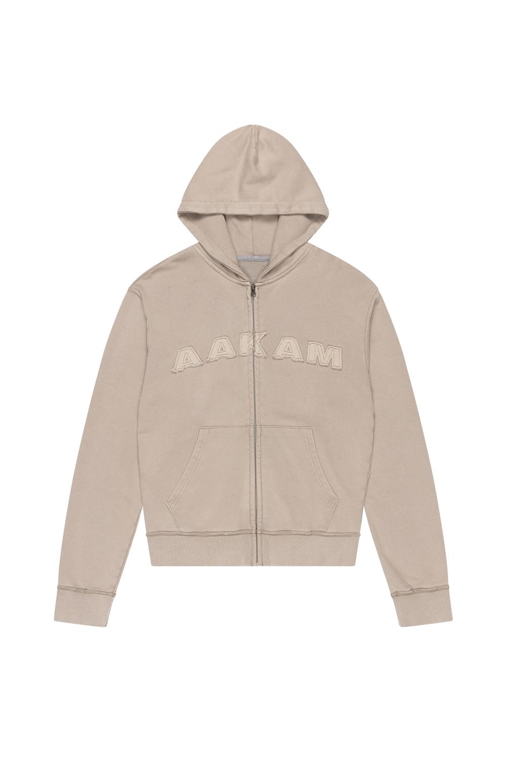 Washed Logo Zip-Up Hoodie (Beige)