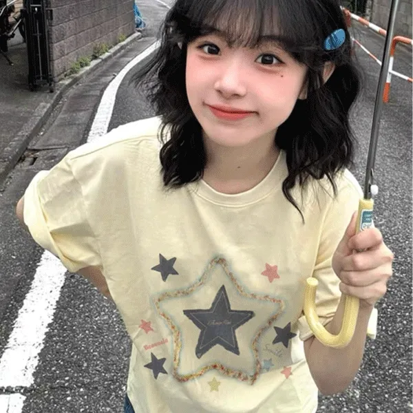 [유니크/루즈핏] 아디오 별 프린팅 반팔 티셔츠