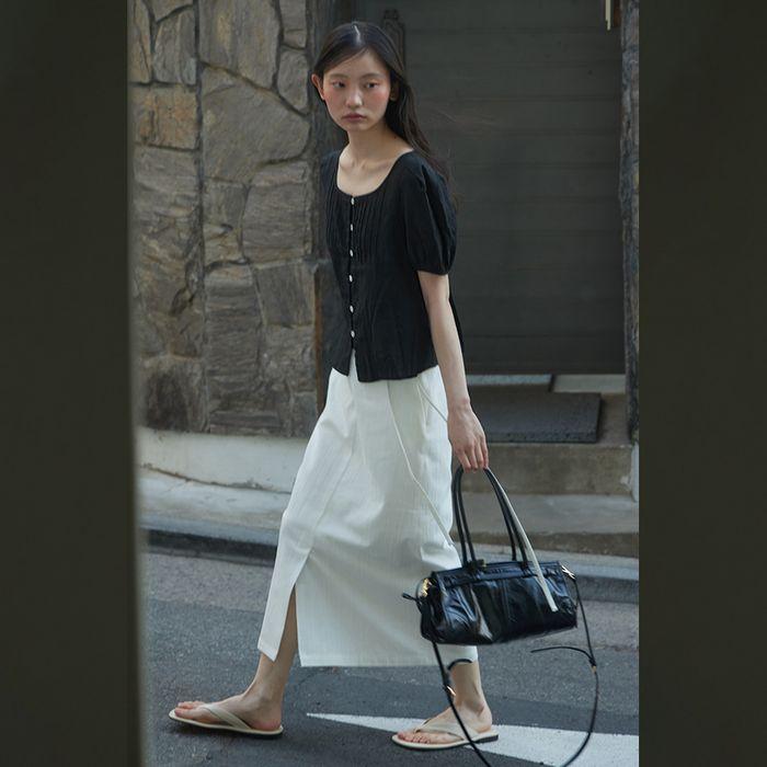 Belted H-line skirt_WHITE