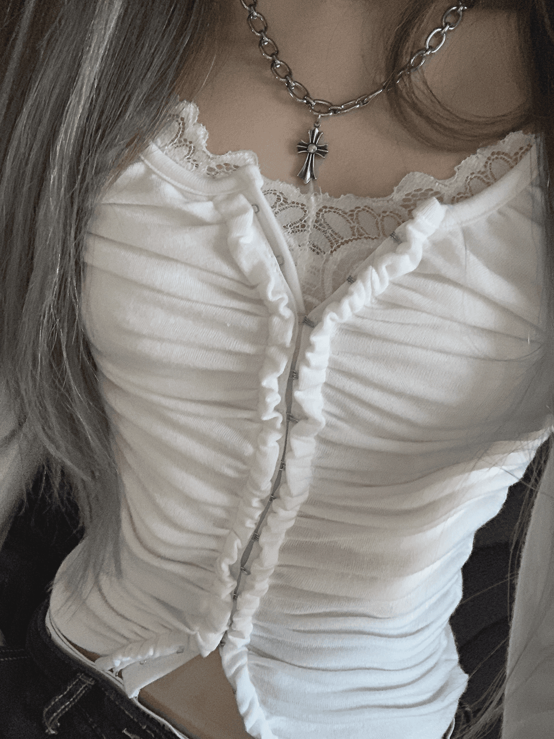Lips shirring hook top (white)