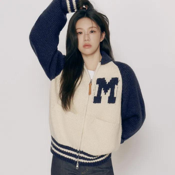 COLOR BLOCK RAGLAN CARDIGAN navy