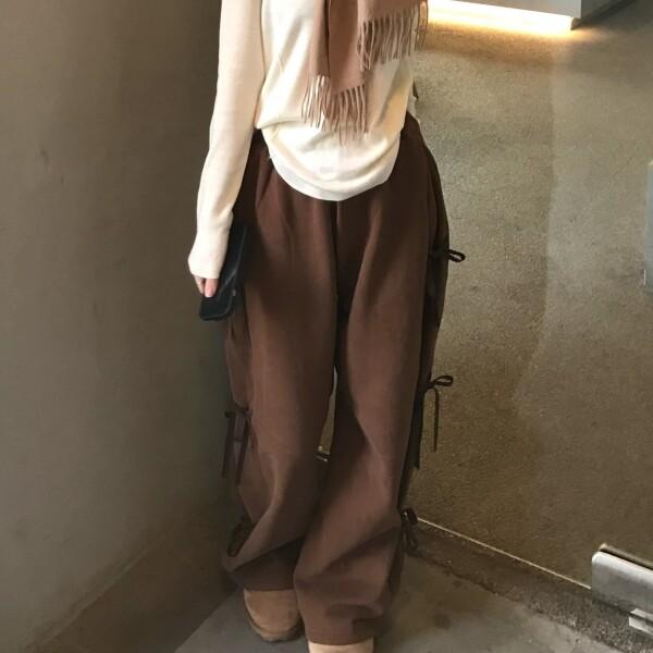 sugarrune 사이드 리본 와이드 팬츠