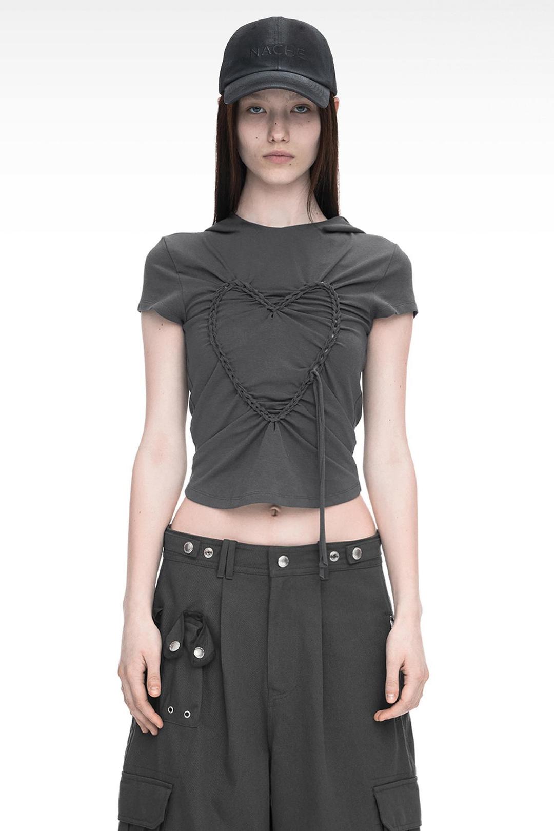 HEART BRAID HOODIE T-SHIRT CHARCOAL