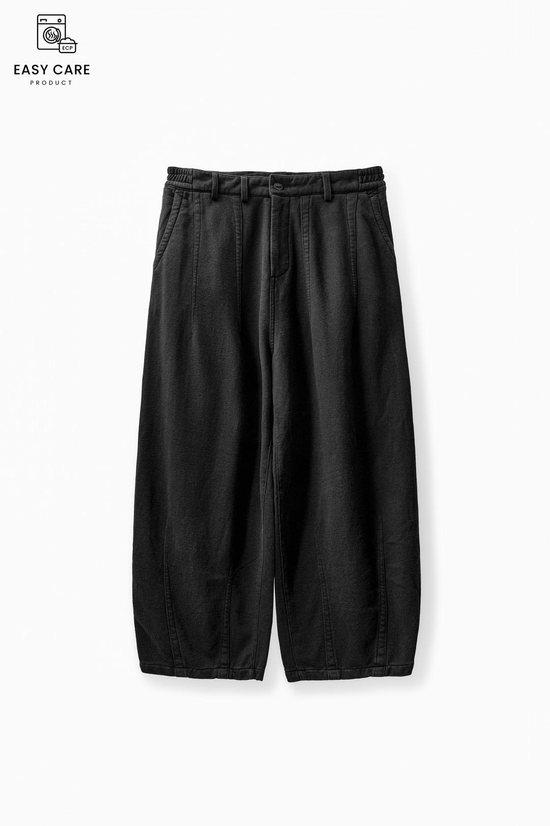 WASHED JERSEY COTTON BALLOON PANTS BLACK (EASY CARE)