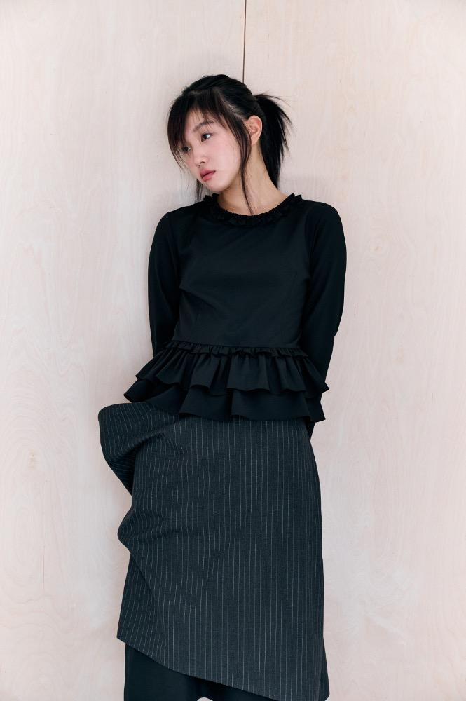 RUFFLE PEPLUM BLOUSE (BLACK) [10/20 예약배송]