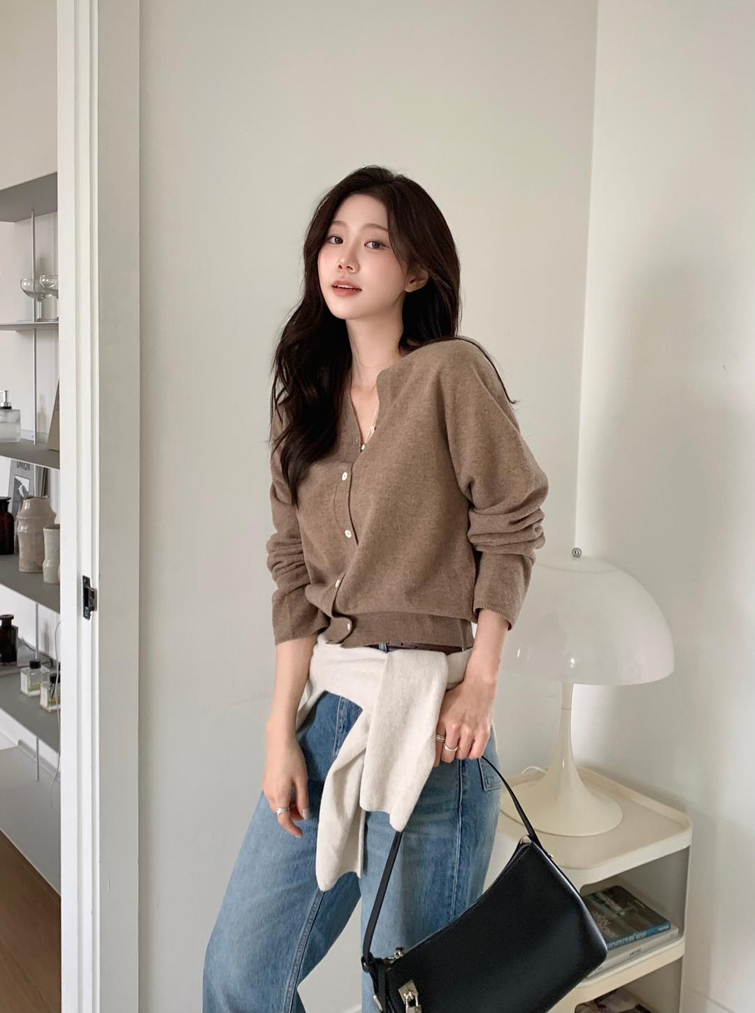 스텝어라운드 Cashmere whole garment round cardigan_Mocha Mousse
