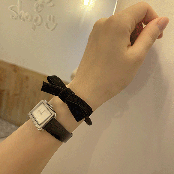 리본 벨벳 미니 머리끈