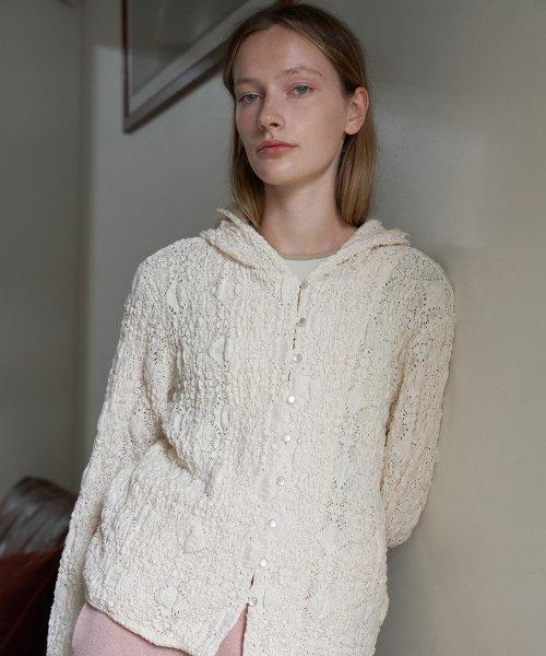 레이스 후디드 가디건 도브