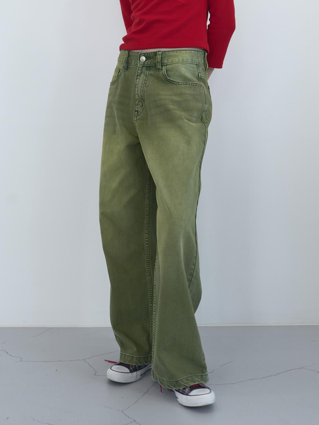빈티지 와이드 데님 팬츠 (Moss Green)