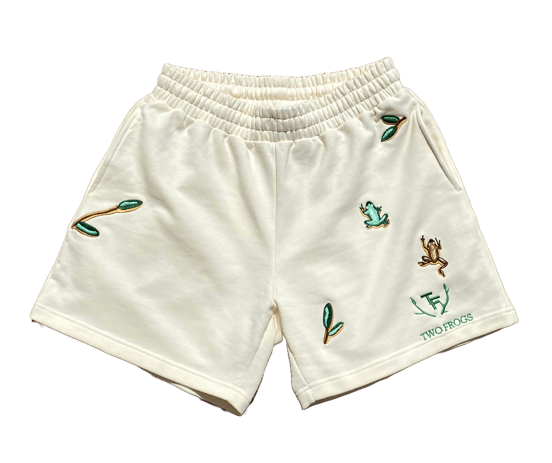 Cream Embroidered Frog Shorts - S