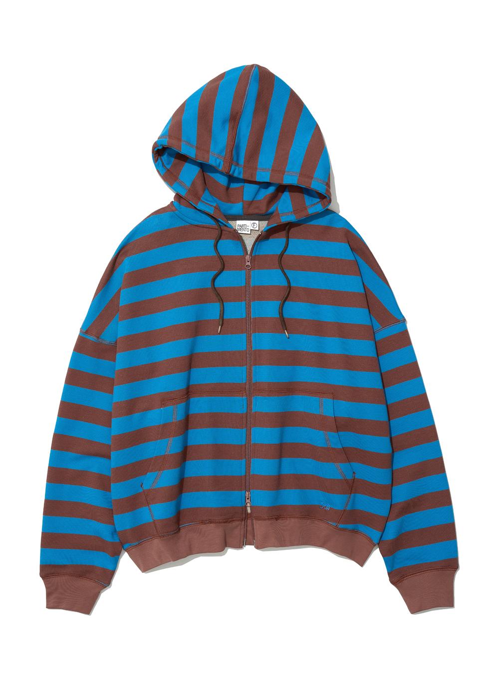 [WOMEN] STRIPE COCOON HOODIE ZIP-UP_BLUE