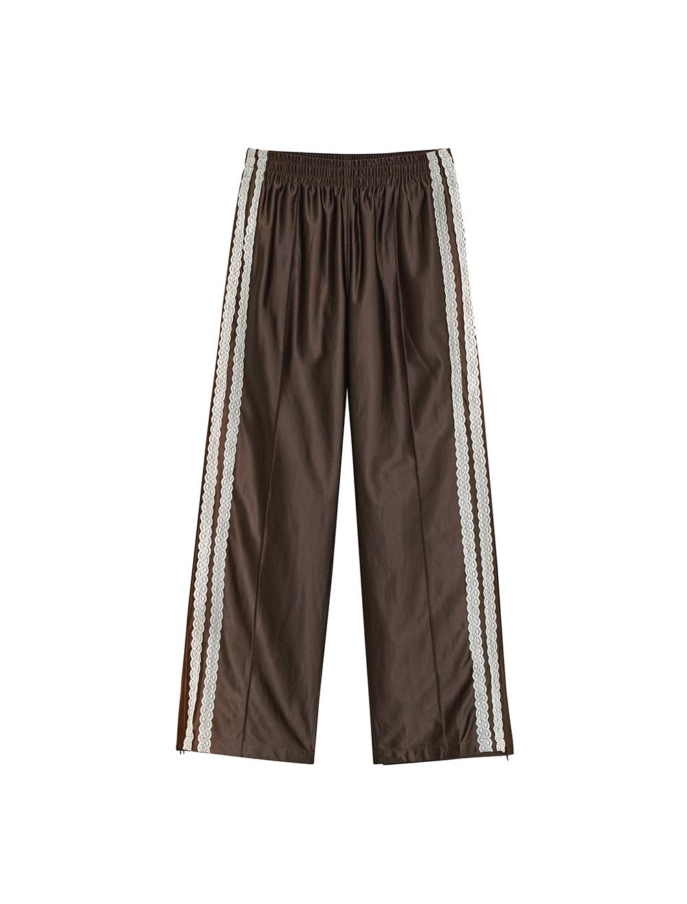 GLOSSY LACE TRACK PANTS [BROWN]
