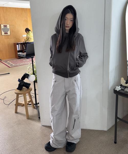 송이송이X탄산 사이드 더블 지퍼 카고 팬츠 (라이트 그레이)