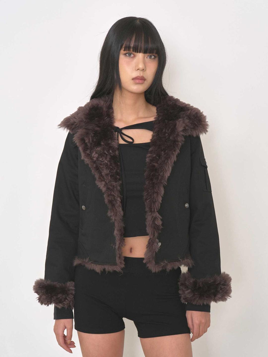 소프트 퍼 코튼 자켓 - 블랙