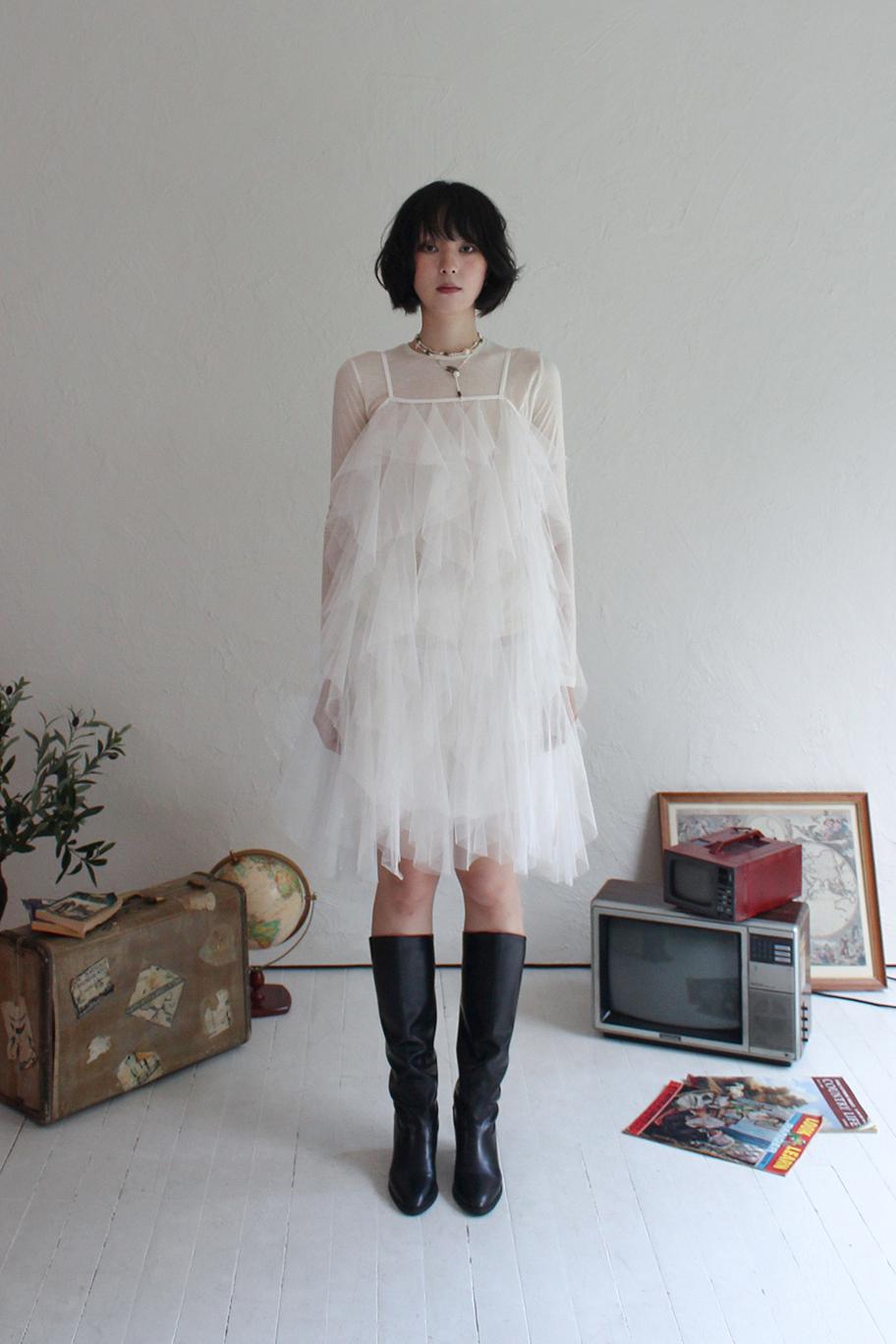 Airy Tulle Lace Dress for Layering (WHITE)