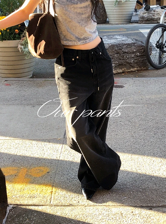 [윈터비❄️/Our/베스트재입고] Stone 스트링 데님 팬츠 ( 흑청 기모 ver.)