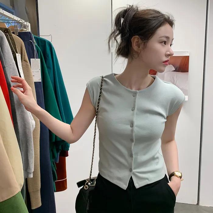 (6차)Button point cap sleeve top_mint