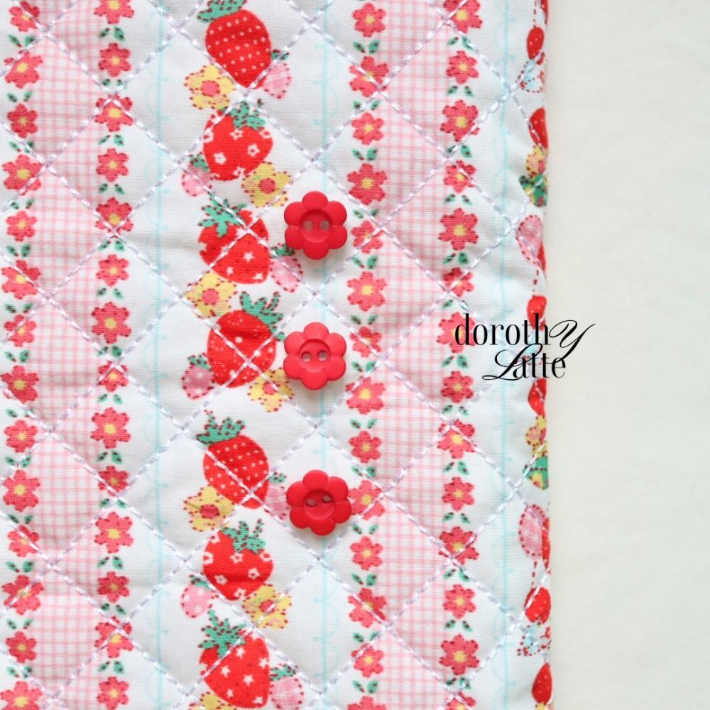 빈티지 딸기 자수 퀼팅 누빔 원단