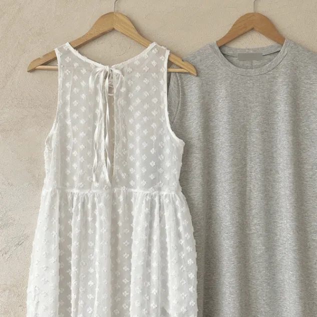 뒷리본 시스루 레이스 레이어드 롱 원피스