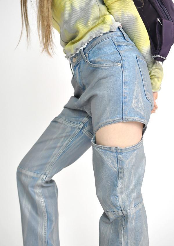 사이드 홀 코팅 데님팬츠