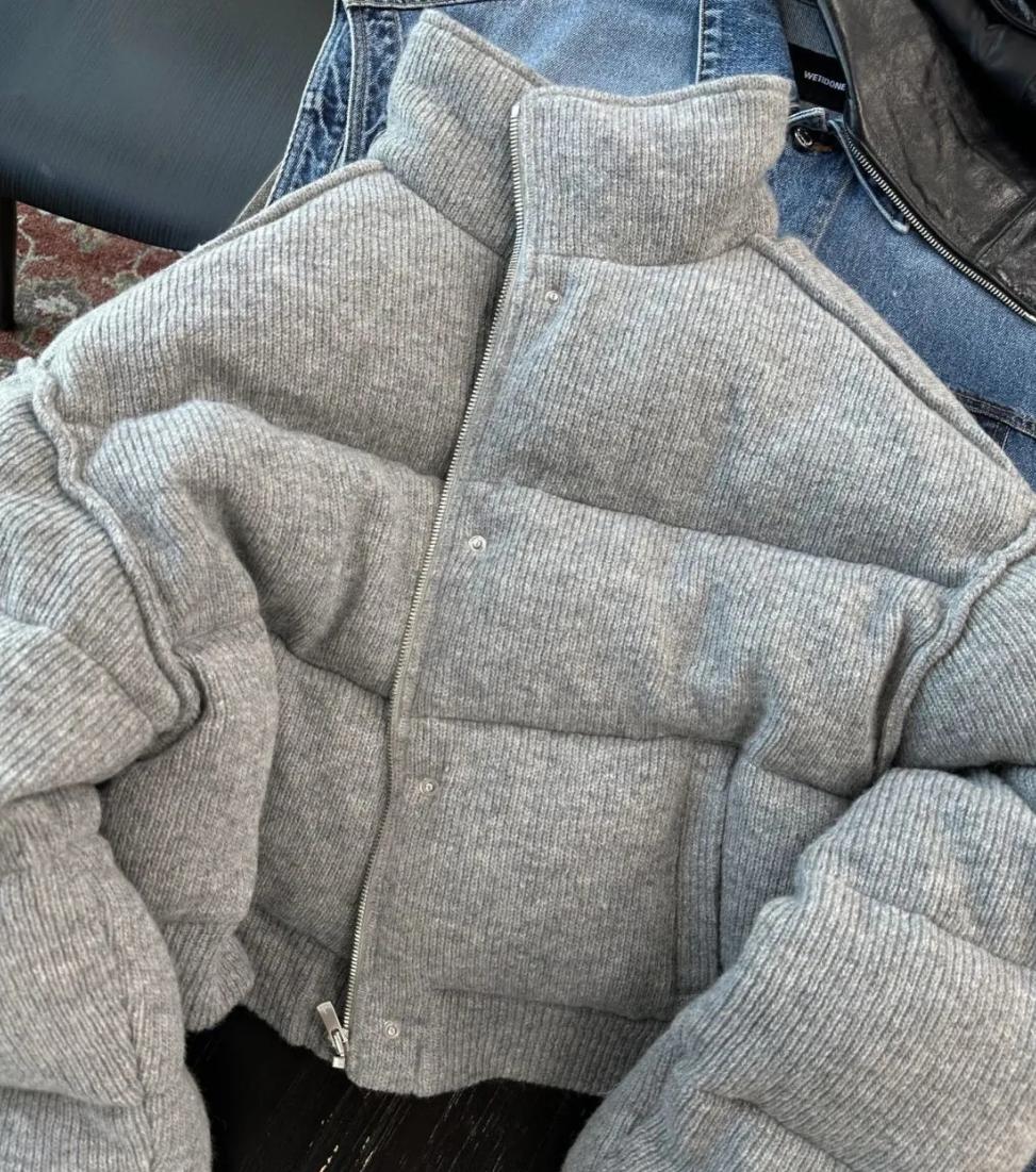 그레이 아방핏 골지 겨울 크롭 숏 패딩