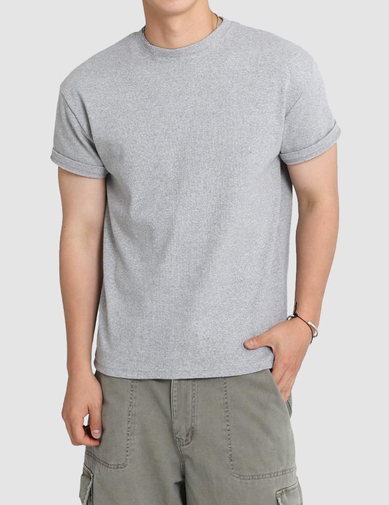 슬림핏 골지 라운드 티셔츠