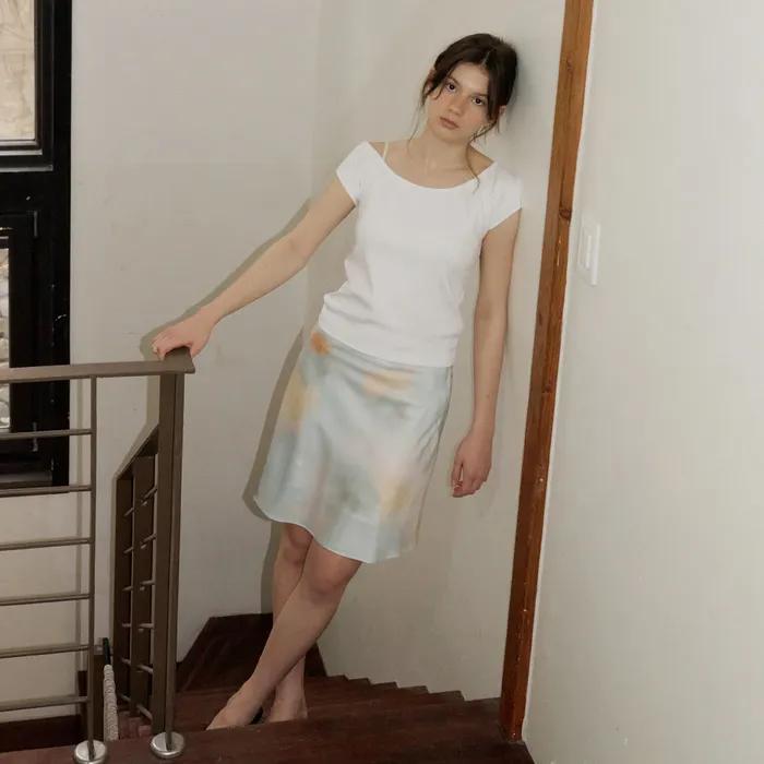 90s Satin Midi Skirt_Mist Garden