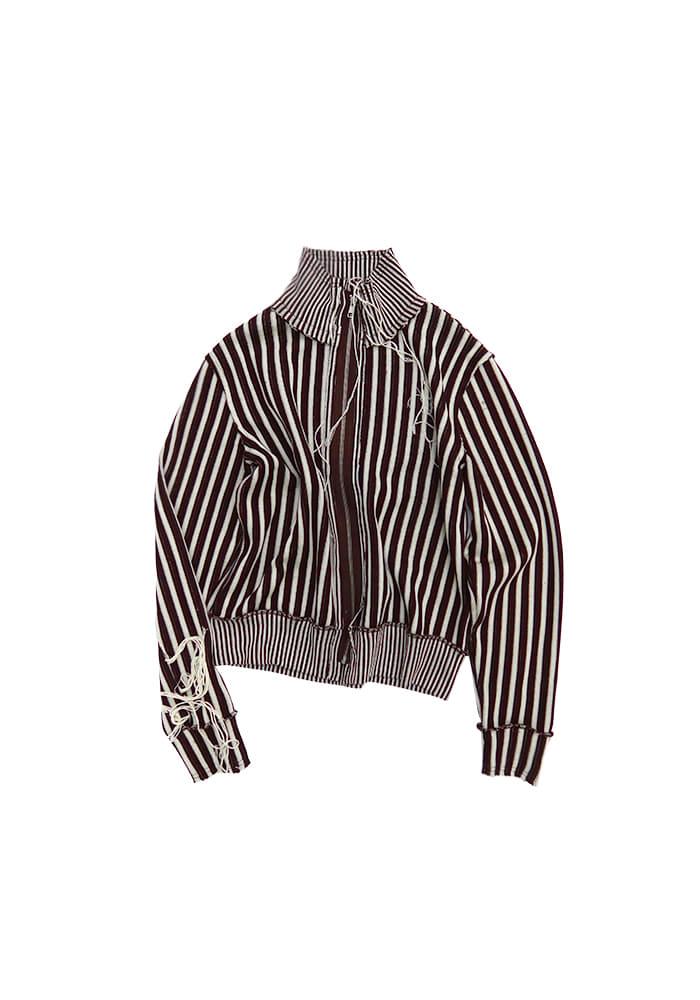 STRIPED ZIP UP KNIT WHITE / BROWN