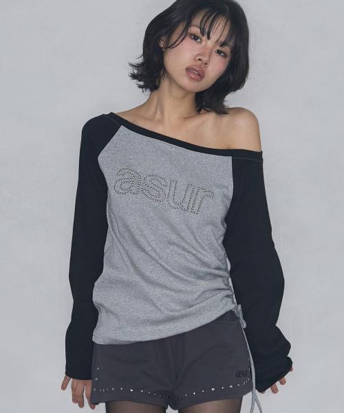 AU 보트넥 셔링 롱슬리브 멜란지