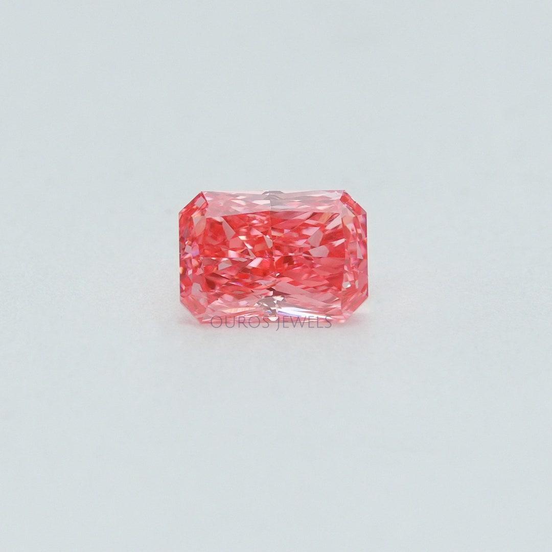 0.41 Carat Each Radiant Pink Loose Diamond / Pink Colored Lab Created Diamond / Radiant Diamond Halo   Ring / Manmade Diamond