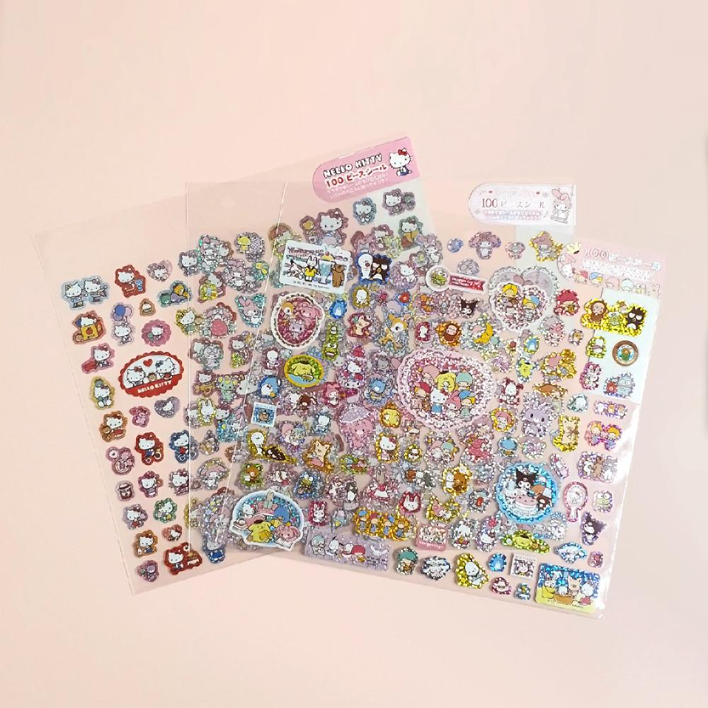 산리오 캐릭터 반짝이 홀로그램 스티커 100P 마이멜로디 시나모롤 폼폼푸린 쿠로미 포차코