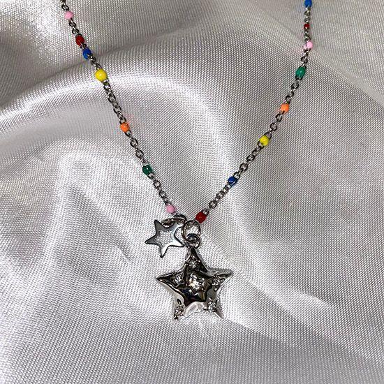 키치 🌈 y2k 써지컬 별 큐빅 팬던트 캔디 체인 목걸이
