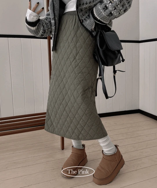[왕따숩!/깔깔이/뒷지퍼] 엘링 H라인 퀄팅 누빔 패딩 롱 스커트 (2color)