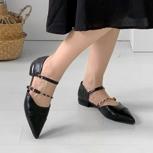 [여리여리!/하객추천] 폭신 체인 스트랩 스틸레토 메리제인 로퍼 구두-3229