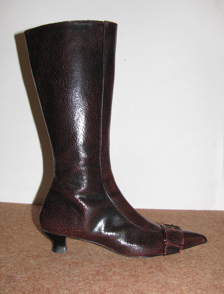 JUDO- Black tall pointy buckle toe leather boot