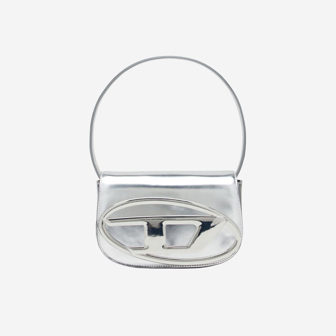 Diesel 1DR Shoulder Bag in Mirrored Leather Silver