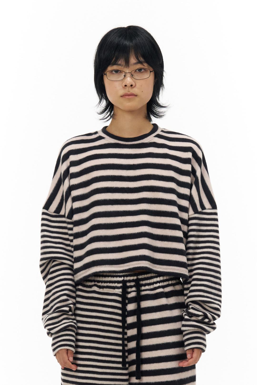 Mixed Stripe Crop T-Shirt_Beige