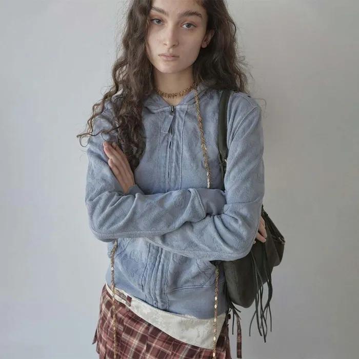 Jacquard Hoodie Zip-Up Dusty Blue