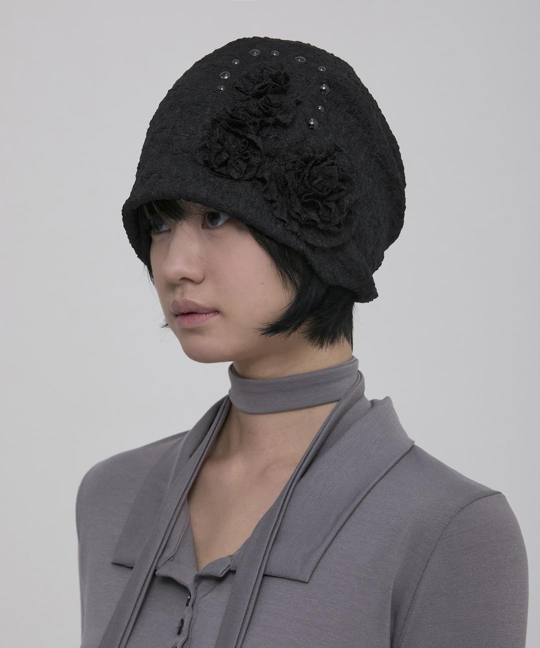 Ruffle Shirring Beanie (FL-740_Black)