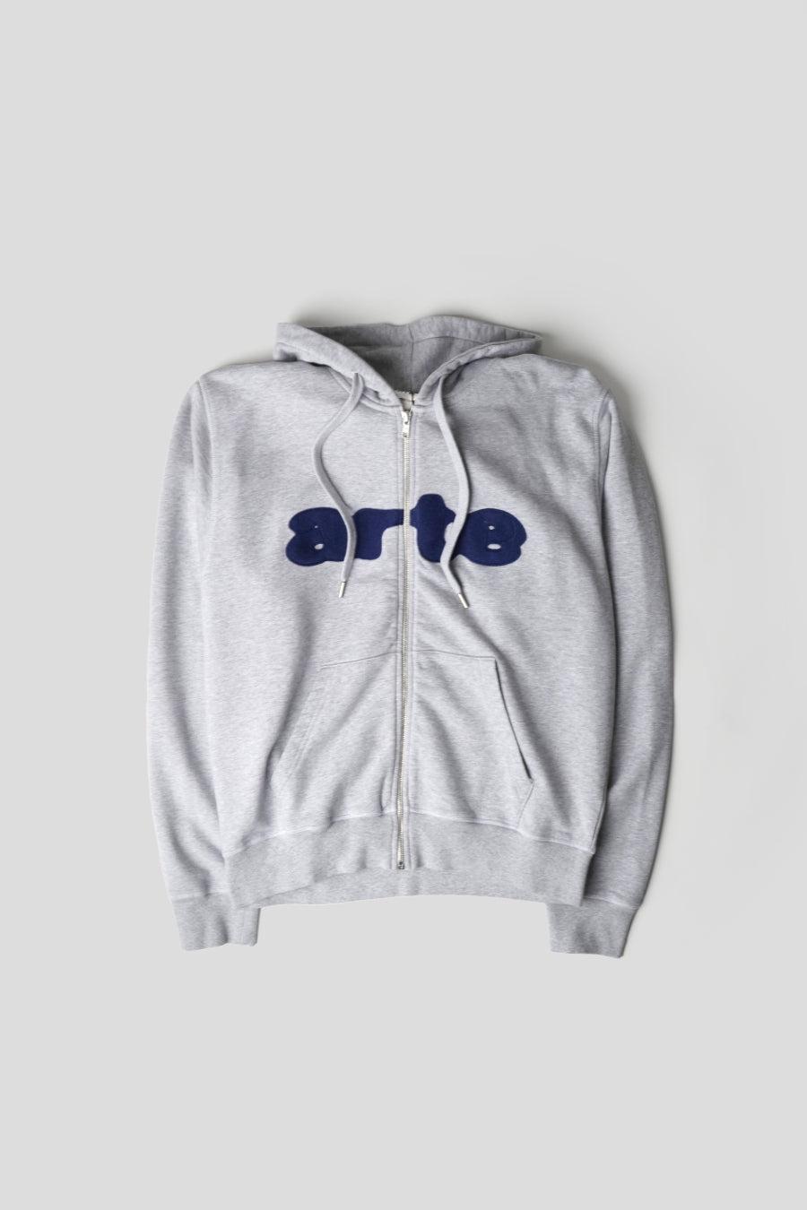 HOODIE ZIP EMBROIDERY GRIS ET BLEU FONCÉ - S