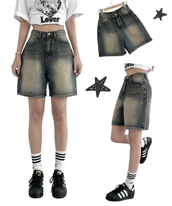 💖5부기장💖 말라핏 워싱 여름 데님 숏팬츠 / 청바지 청반바지 반바지 와이드팬츠 하이웨스트 생지데님 y2k 5부반바지 썸머 흠뻑쇼 파랑