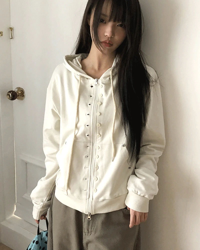 [투웨이/데일리❤️] 엔아 더블 포인트 단추 투웨이 후드 집업