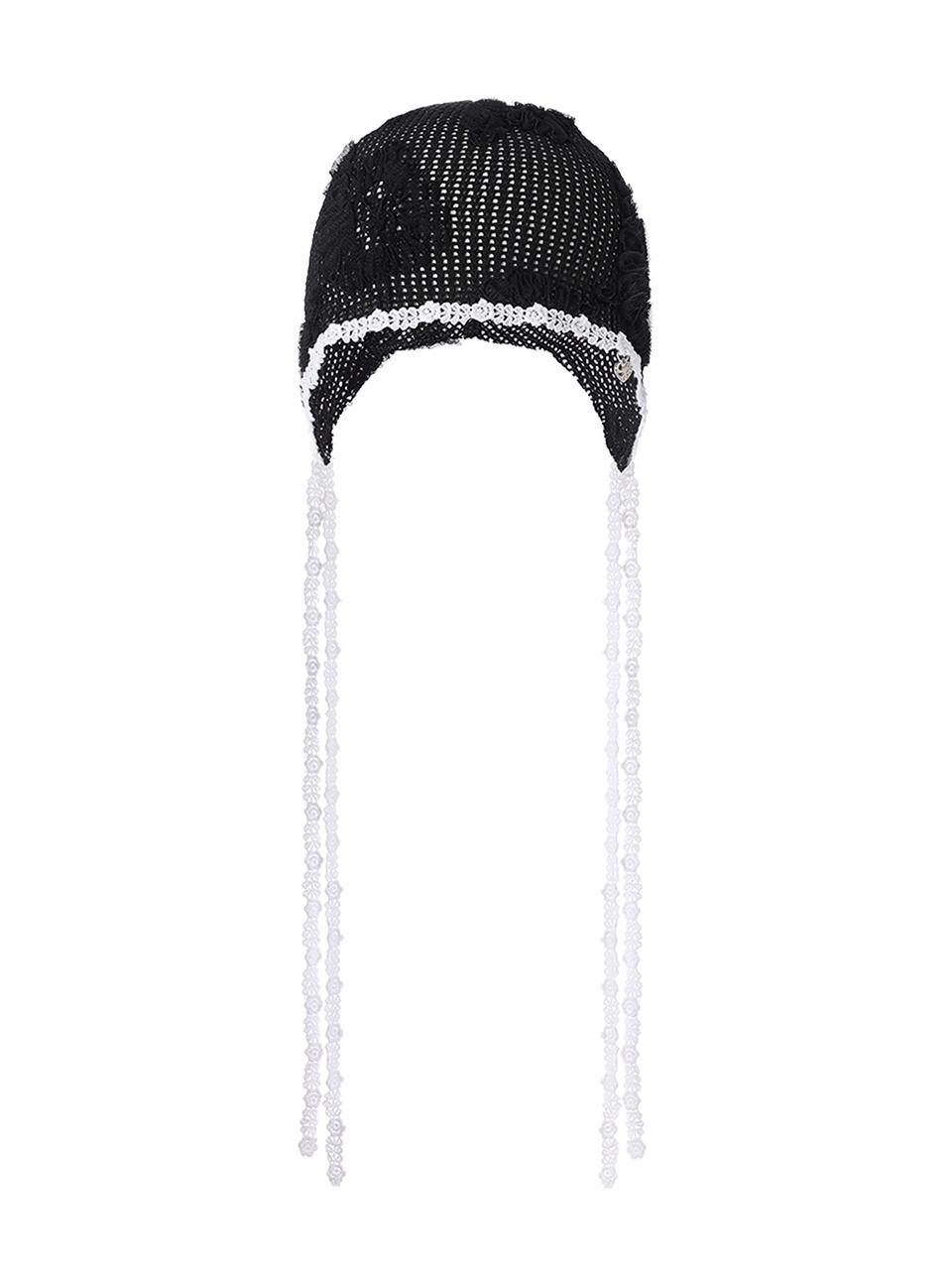 LACE CROCHET BONNET_BLACK