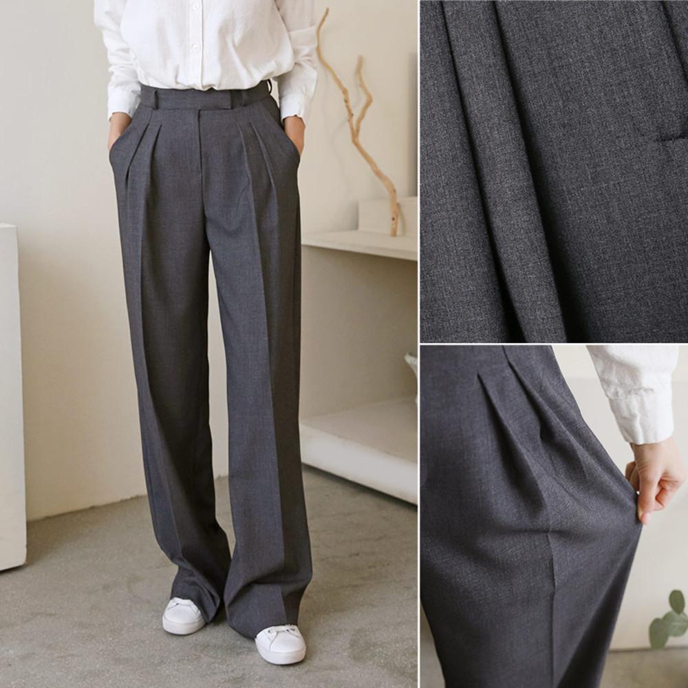 하이웨스트 핀턱 와이드슬랙스 세미 와이드팬츠 여자 슬랙스 통바지 봄 정장바지 차콜 그레이