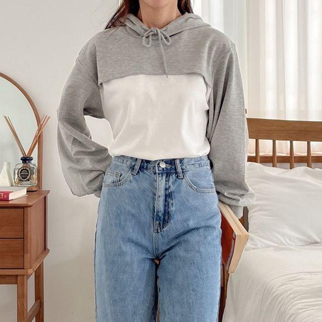 페이크 볼레로 레이어드 후드티