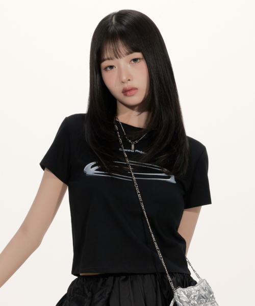 W Cropped Symbol T Shirt - 3D / Black