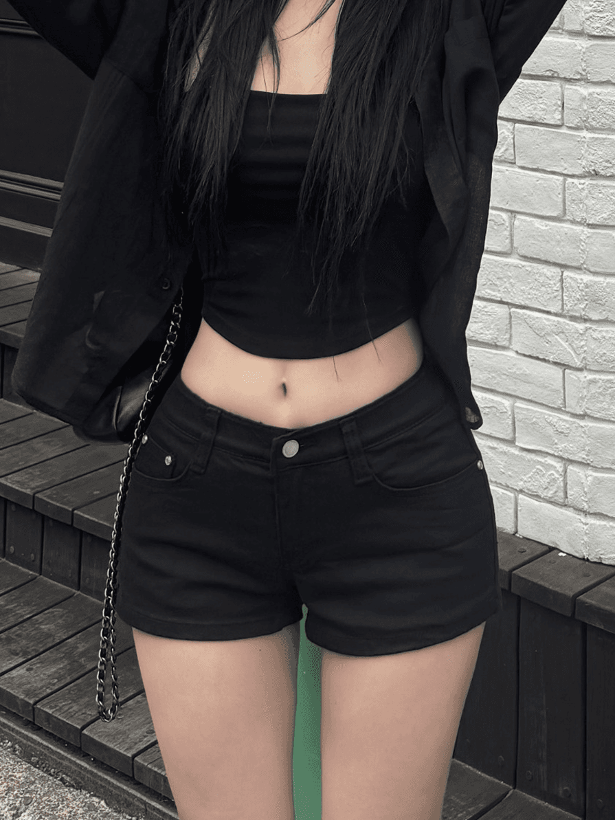 카인다미 골반볼륨업 로우웨스트 블랙 숏팬츠_골반뽕 청바지