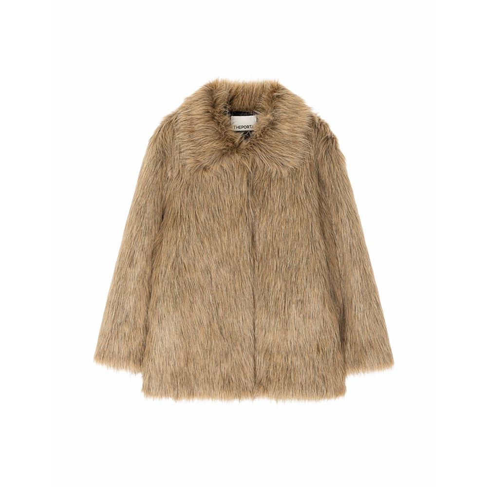 FAUX FUR COLLAR JACKET, BROWN