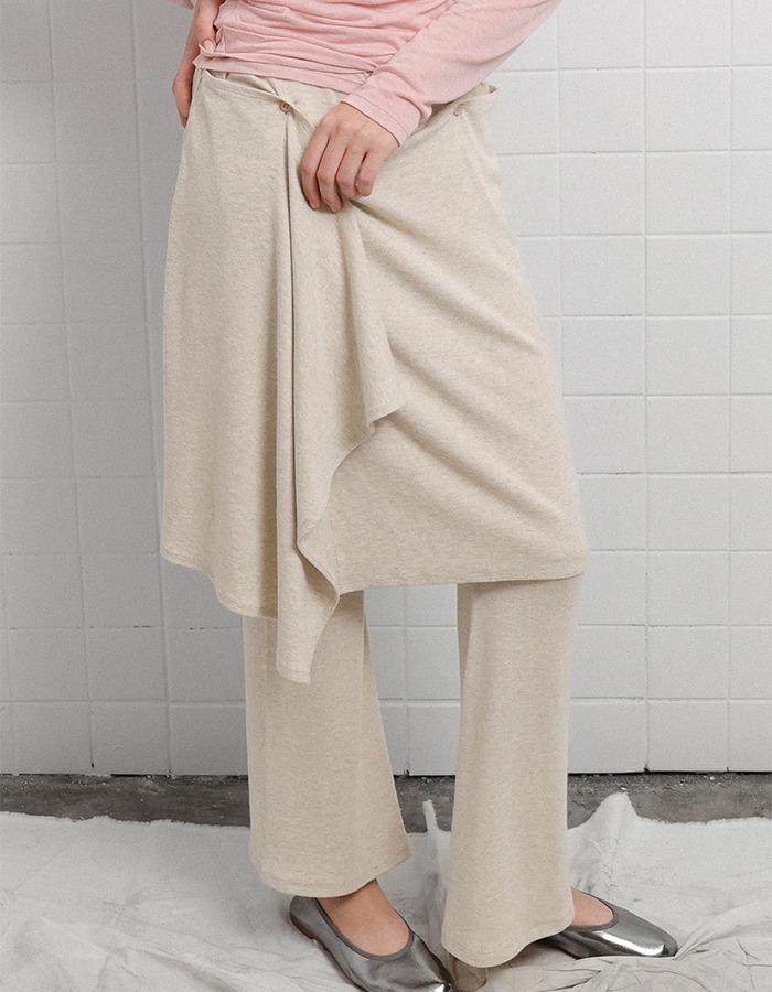 poev) Button Layered Skirt Pants - Ivory